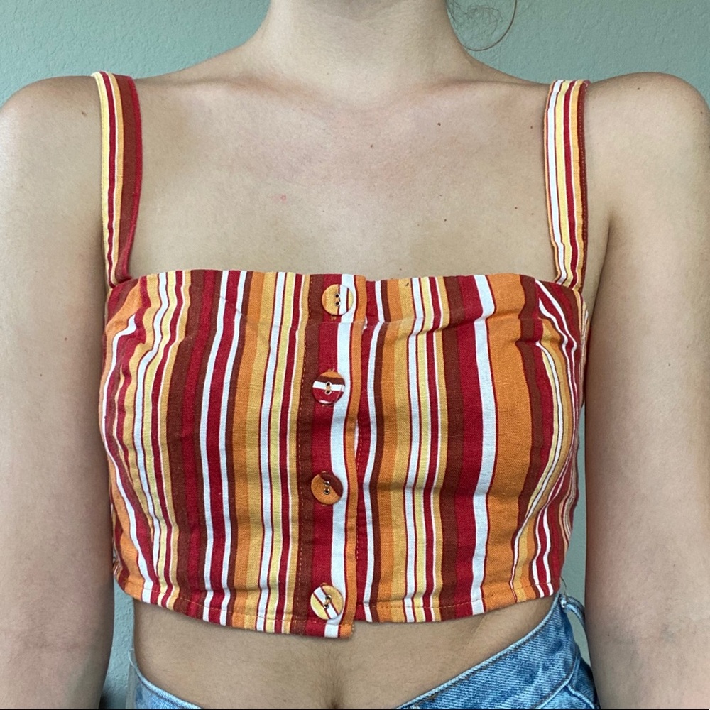red orange yellow & white striped button tank